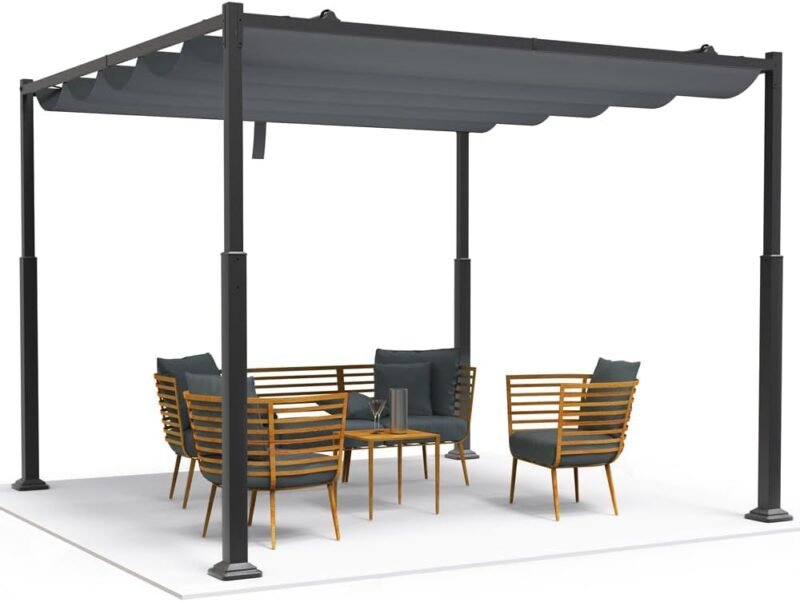 VOUNOT Pérgola Autoportante con Techo Retráctil 3x3m, Carpa Cenador Estructura Metálica, Lona Corredera Poliéster 180g/m², Refugio Pabellón de Jardín Diseño Elegante para Terraza Patio Exterior Gris