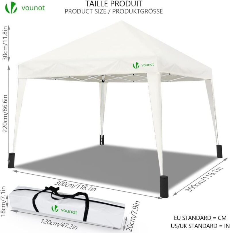 VOUNOT Gazebo Plegable Cenador 3x3 m con Bolsas de Arena, Pabellon de Jardin Pop Up, Blanco - Imagen 5