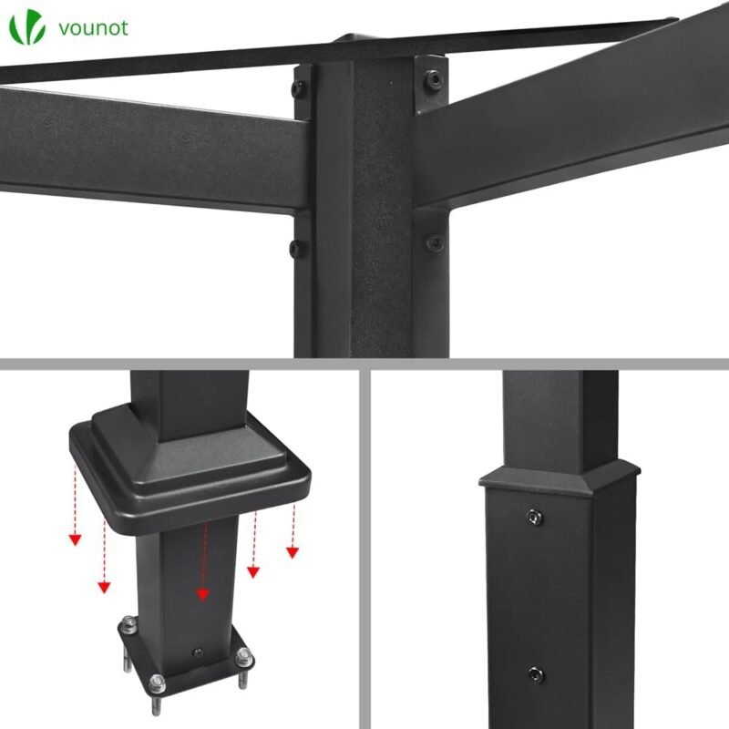 VOUNOT Pérgola Autoportante con Techo Retráctil 3x3m, Carpa Cenador Estructura Metálica, Lona Corredera Poliéster 180g/m², Refugio Pabellón de Jardín Diseño Elegante para Terraza Patio Exterior Gris - Imagen 6