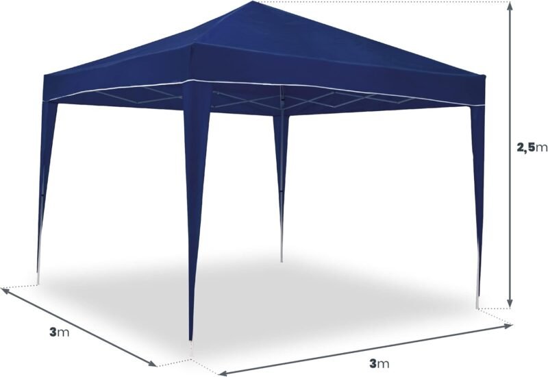 Carpa Plegable 3x3 m Classic Azul – Resistente al Agua - Incluye Vientos y Piquetas de Fijación - Estructura de Acero - Cenador para Jardín – Pérgola Playa - Exteriores Camping Fiestas Patio Terraza - Imagen 2