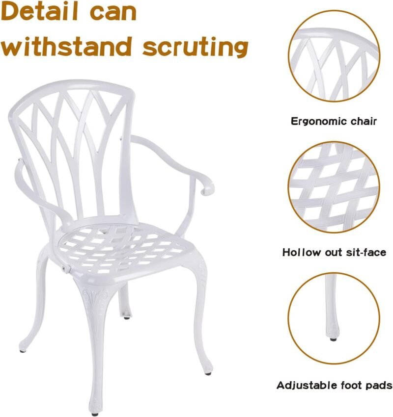 Jardin DE CENTENNAIL 3-Piece Outdoor Bistro Set Cast Aluminum Rust-Resistant Patio Furniture Armchairs Design (White) - Imagen 4