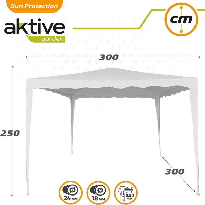 AKTIVE 62186 - Carpa Desmontable 300x300x250 Blanco, Toldos Exterior terraza, terraza, Playa o Camping, Pérgolas de jardín, Cenador fácil de Montar - Imagen 6
