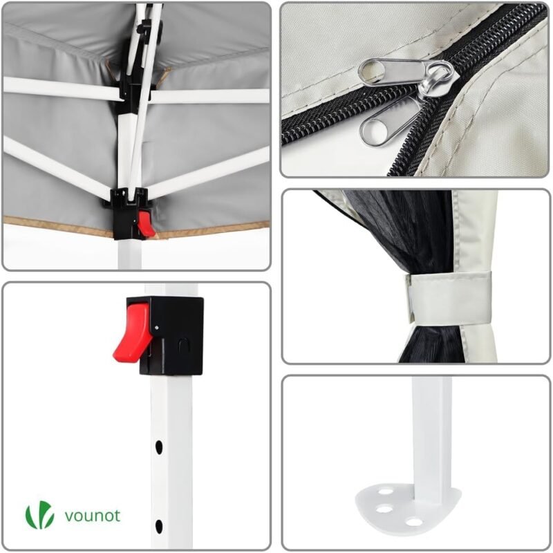 VOUNOT Carpa Plegable Gazebo 3.6x3.6m con Laterales de Malla, Cenador Pabellón Pop Up de Jardín Techo Doble y Bolsas de Arena, Protección UV, para Camping, Fiestas, Exterior, Beige - Imagen 7