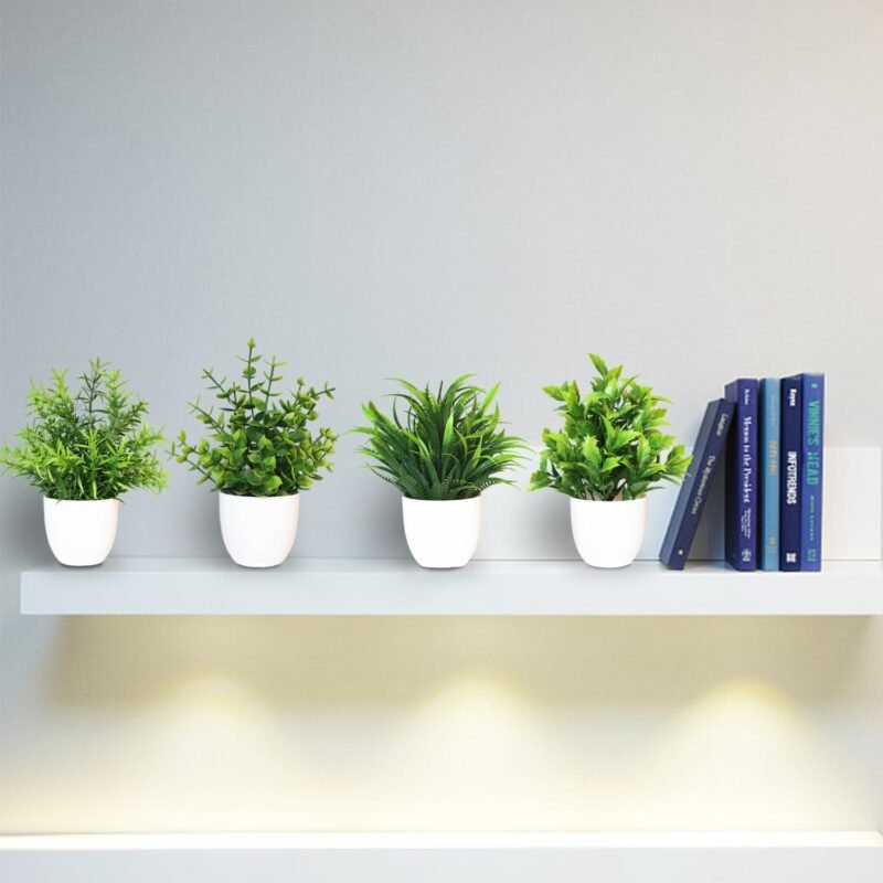 MEMOFYND 4 plantas artificiales, plantas artificiales, plantas de plástico, pequeñas plantas verdes en maceta para el hogar, dormitorio, cocina, decoración de oficina - Imagen 5