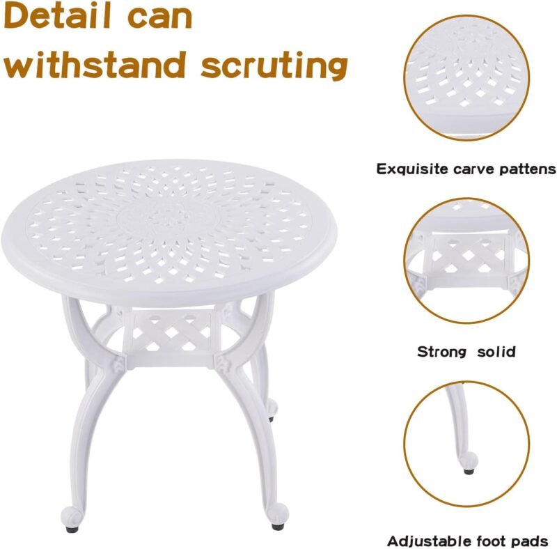 Jardin DE CENTENNAIL 3-Piece Outdoor Bistro Set Cast Aluminum Rust-Resistant Patio Furniture Armchairs Design (White) - Imagen 3