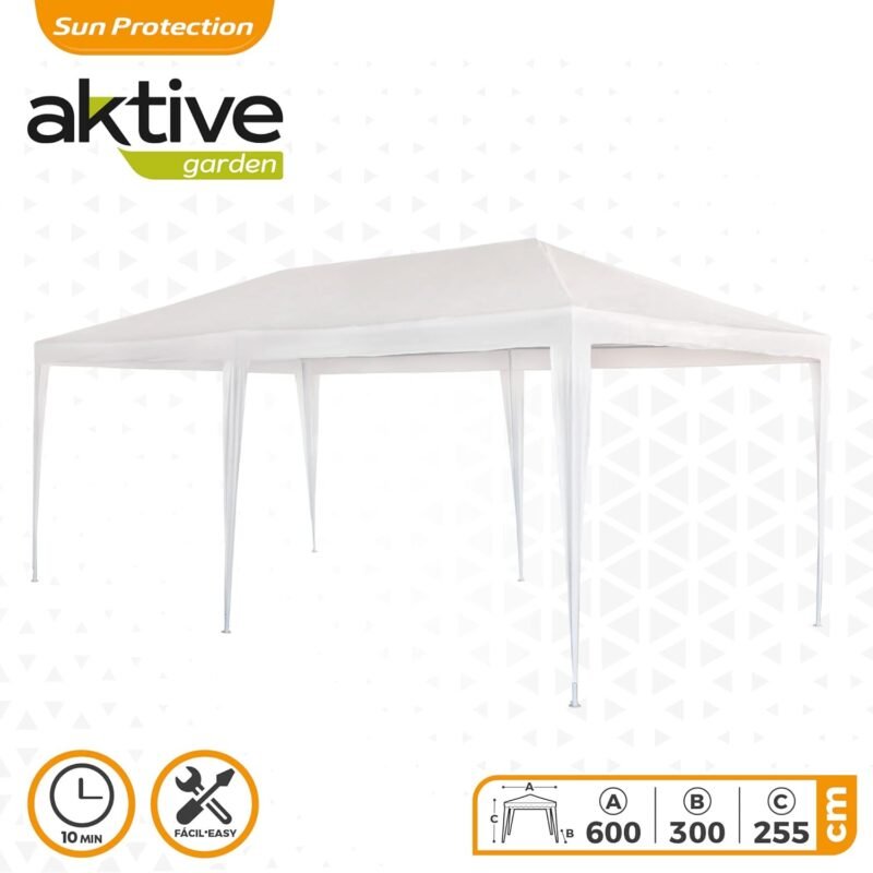 AKTIVE Garden 53992 - Cenador de Plástico Blanco 300 x 600 x 255 cm con Tubos de Acero - Imagen 3