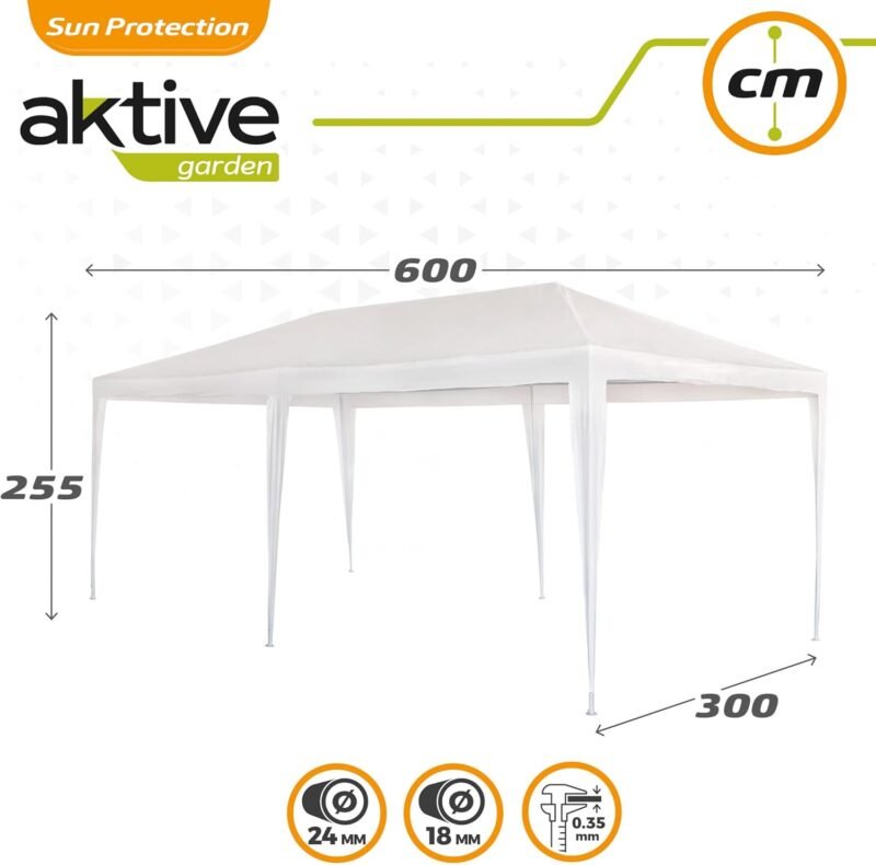 AKTIVE Garden 53992 - Cenador de Plástico Blanco 300 x 600 x 255 cm con Tubos de Acero - Imagen 6