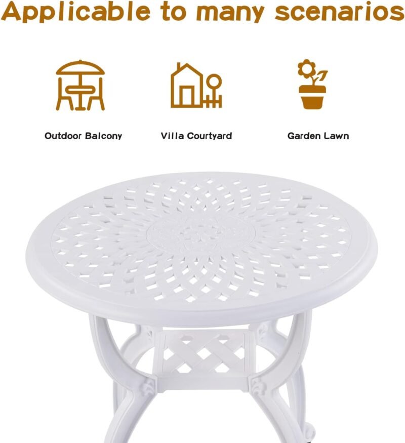Jardin DE CENTENNAIL 3-Piece Outdoor Bistro Set Cast Aluminum Rust-Resistant Patio Furniture Armchairs Design (White) - Imagen 5