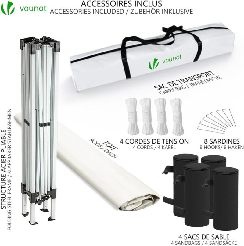 VOUNOT Gazebo Plegable Cenador 3x3 m con Bolsas de Arena, Pabellon de Jardin Pop Up, Blanco - Imagen 4