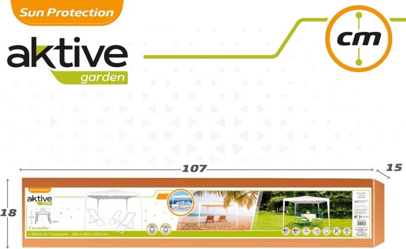 AKTIVE 62186 - Carpa Desmontable 300x300x250 Blanco, Toldos Exterior terraza, terraza, Playa o Camping, Pérgolas de jardín, Cenador fácil de Montar - Imagen 7