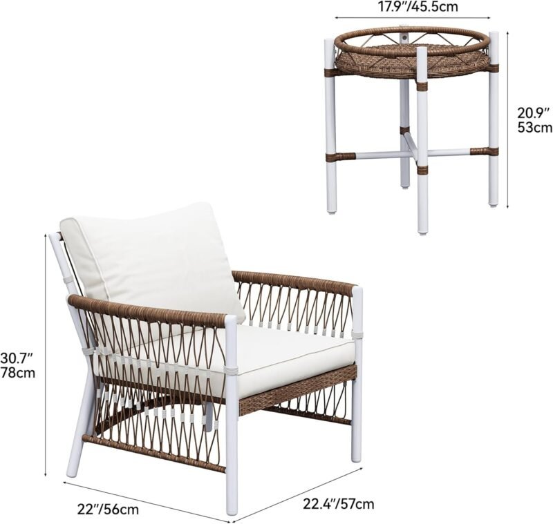 YITAHOME 3-Piece Outdoor Patio Furniture Wicker Bistro Set, All-Weather Rattan Conversation Chairs for Backyard, Balcony and Deck with Soft Cushions, Beige - Imagen 7