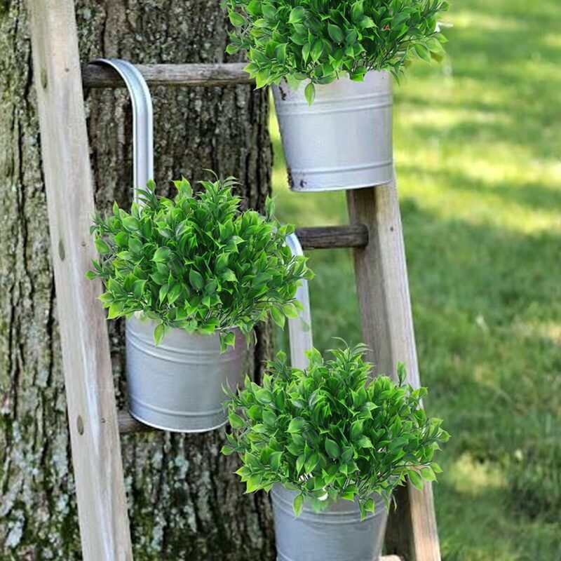 GGISUI 10pcs Plantas Artificiales Resistentes a la Intemperie, Resistentes a los Rayos UV Plantas Verdes Arbustos Plantas Decorativas para Balcón Caja Jardín al Aire Libre Maceta Decoración - Imagen 7