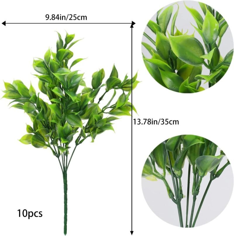 GGISUI 10pcs Plantas Artificiales Resistentes a la Intemperie, Resistentes a los Rayos UV Plantas Verdes Arbustos Plantas Decorativas para Balcón Caja Jardín al Aire Libre Maceta Decoración - Imagen 2