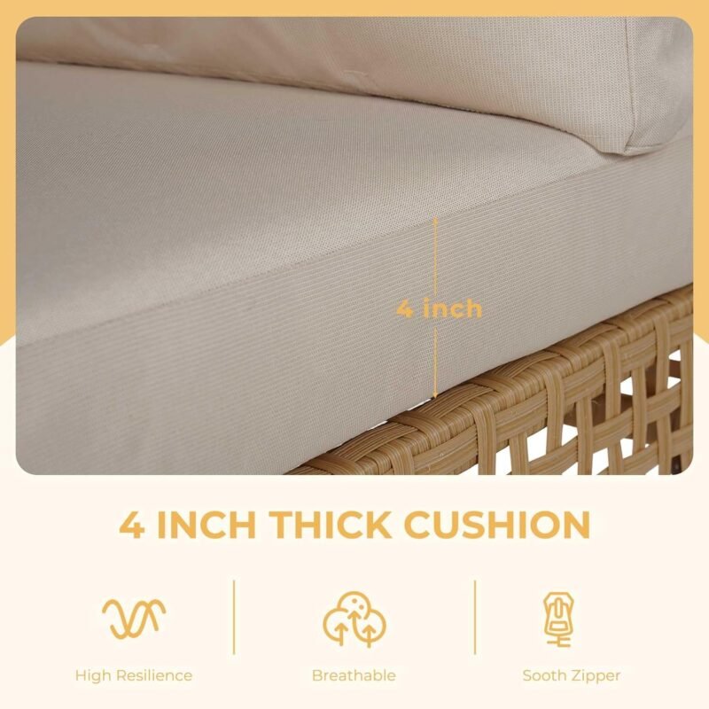 Grand patio 7-Piece Wicker Patio Furniture Set, Boho Outdoor Conversation Set Sectional Sofa with Water Resistant Thick Cushions and Coffee Table, Beige - Imagen 7