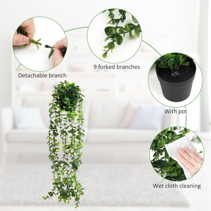 VFANDV Plantas Artificiales Colgantes 3 Piezas, Plantas Colgantes Hiedra Verde Artificial con Macetas Interior Plantas Artificiales Decorativas para Sala de Estar Balcón Jardín (Verde + Amarillo) - Imagen 4