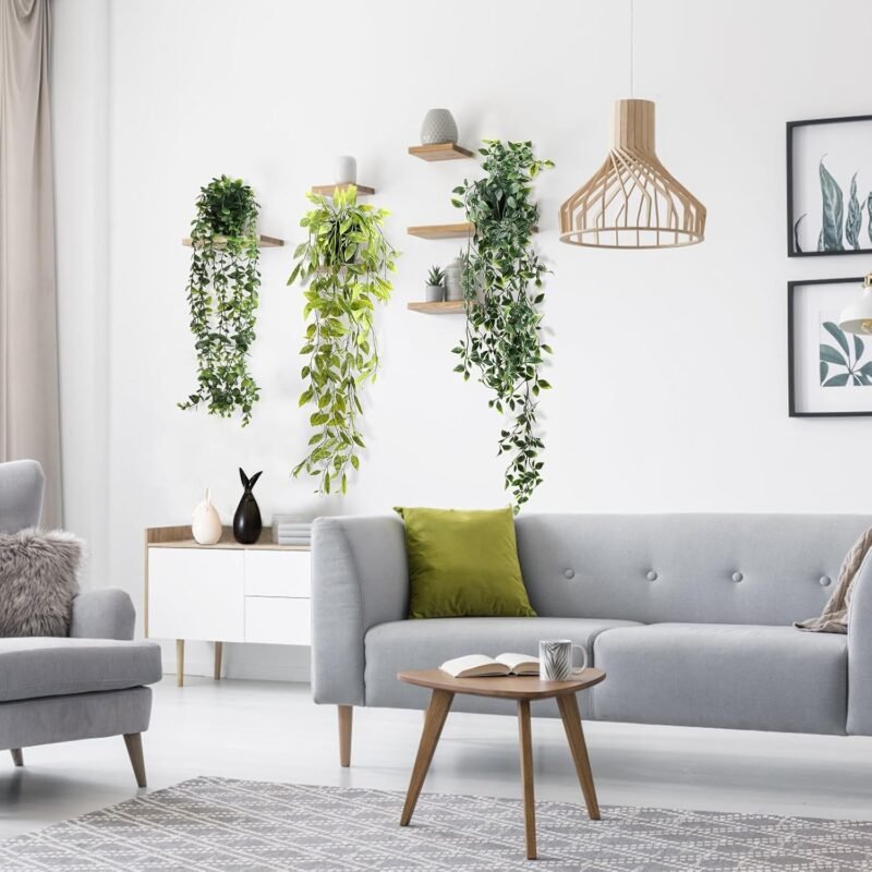 VFANDV Plantas Artificiales Colgantes 3 Piezas, Plantas Colgantes Hiedra Verde Artificial con Macetas Interior Plantas Artificiales Decorativas para Sala de Estar Balcón Jardín (Verde + Amarillo) - Imagen 7