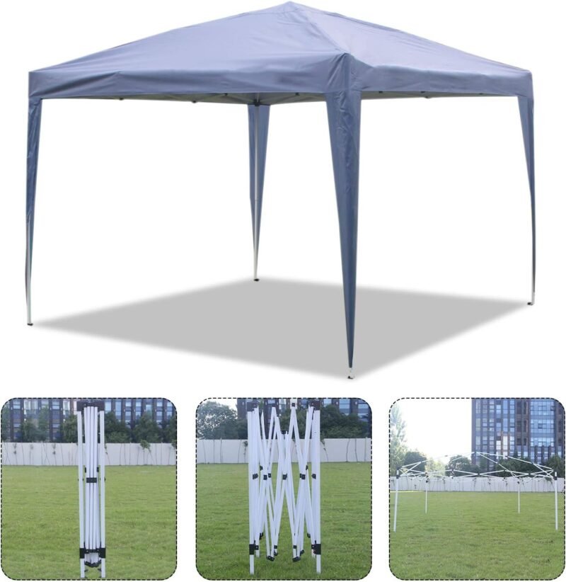 ISE Carpa de Jardín de 3 x 3 m Plegable, Cenador Robusto Impermeable, Garden Tent Resistente al Agua con 4 Paredes Laterales para Reception, Fiesta, Camping, Festival, Cerveza, Gris - Imagen 6