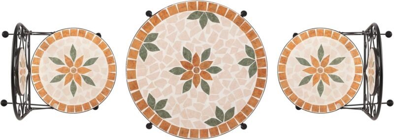 Alpine Corporation Indoor/Outdoor 3-Piece Mosaic Bistro Set Folding Table and Chairs Patio Seating, Tan - Imagen 10