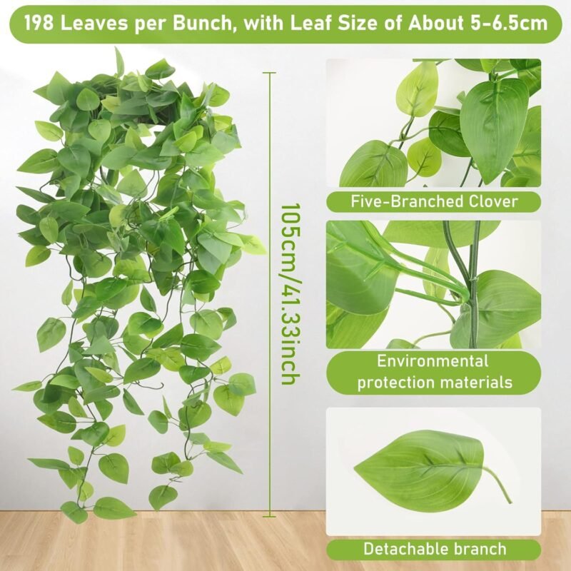 JOPHEK Plantas Artificiales Colgantes, 2 Piezas Plantas Colgantes Artificiales, Plantas Colgantes Hiedra Verde Artificial, para Boda Jardín Balcón Dormitorio Interior Decoración de La Pared (108cm) - Imagen 2