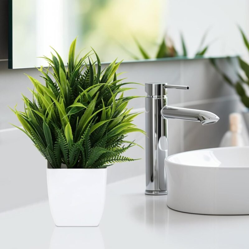 Royouzi 6 plantas artificiales, pequeñas plantas artificiales en maceta, plantas artificiales de plástico para dormitorio, baño, cocina, hogar, decoración interior con maceta, plantas falsas de - Imagen 4