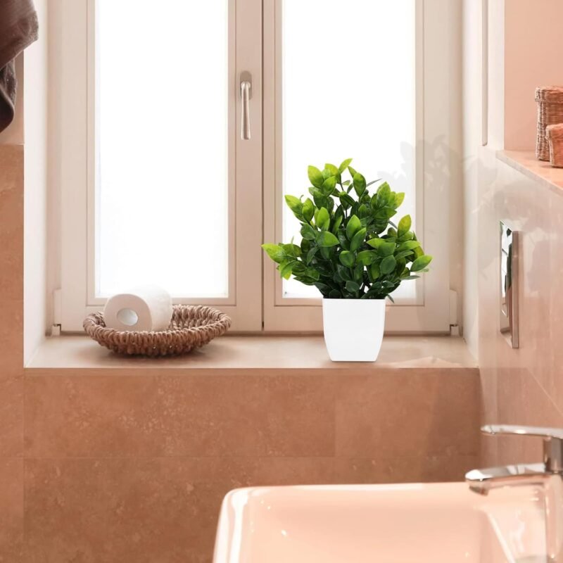 Royouzi 6 plantas artificiales, pequeñas plantas artificiales en maceta, plantas artificiales de plástico para dormitorio, baño, cocina, hogar, decoración interior con maceta, plantas falsas de - Imagen 7
