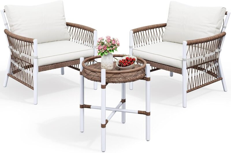YITAHOME 3-Piece Outdoor Patio Furniture Wicker Bistro Set, All-Weather Rattan Conversation Chairs for Backyard, Balcony and Deck with Soft Cushions, Beige - Imagen 6