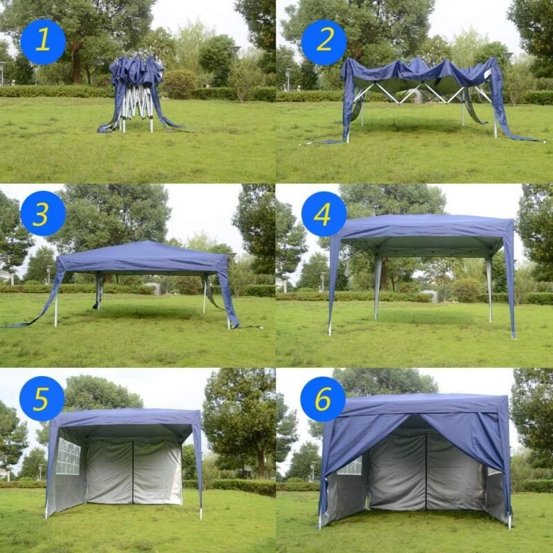 ISE Carpa de Jardín de 3 x 3 m Plegable, Cenador Robusto Impermeable, Garden Tent Resistente al Agua con 4 Paredes Laterales para Reception, Fiesta, Camping, Festival, Cerveza, Gris - Imagen 7