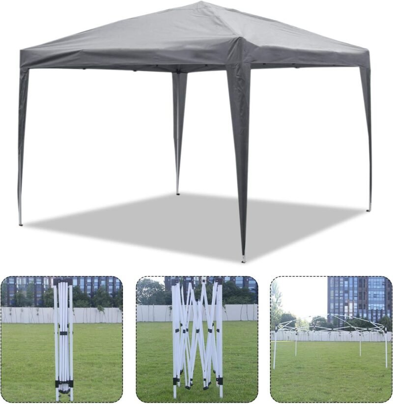 ISE Carpa de Jardín de 3 x 3 m Plegable, Cenador Robusto Impermeable, Garden Tent Resistente al Agua con 4 Paredes Laterales para Reception, Fiesta, Camping, Festival, Cerveza, Gris - Imagen 5