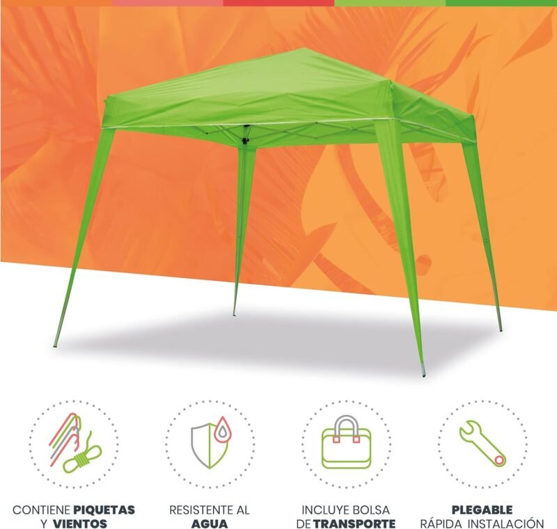 wasabi - Carpa Plegable 3x3 m Compact Verde – Resistente al Agua - Incluye Vientos y Piquetas de Fijación - Estructura de Acero - Cenador para Jardín – Pérgola Playa - Camping Fiestas Patio Terraza - Imagen 2