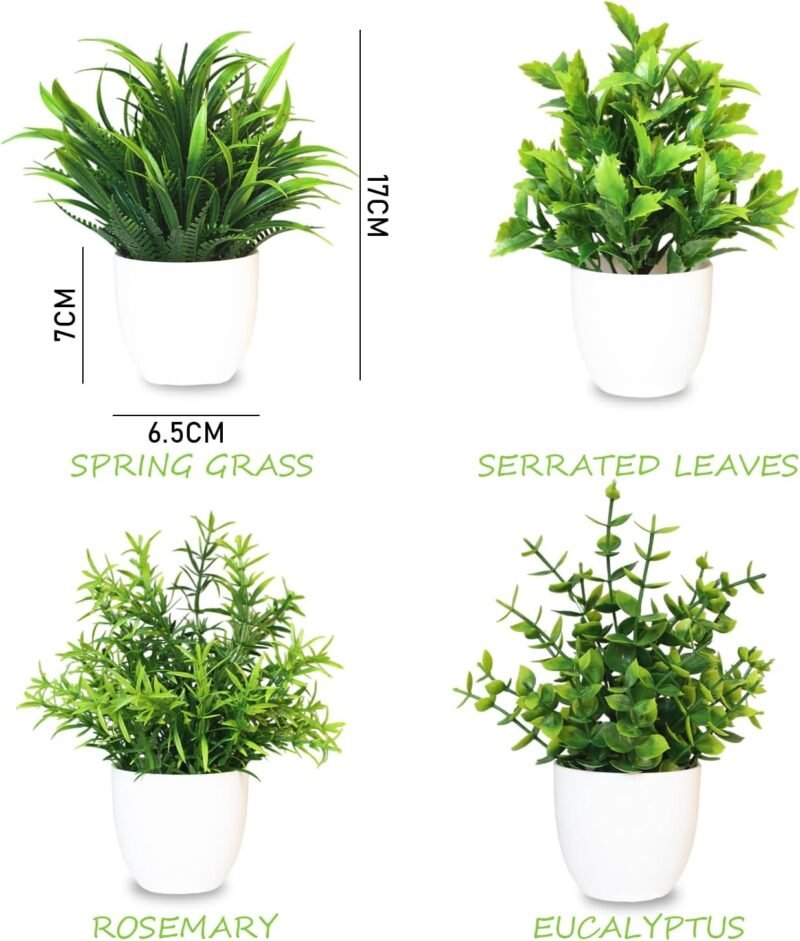 MEMOFYND 4 plantas artificiales, plantas artificiales, plantas de plástico, pequeñas plantas verdes en maceta para el hogar, dormitorio, cocina, decoración de oficina - Imagen 2