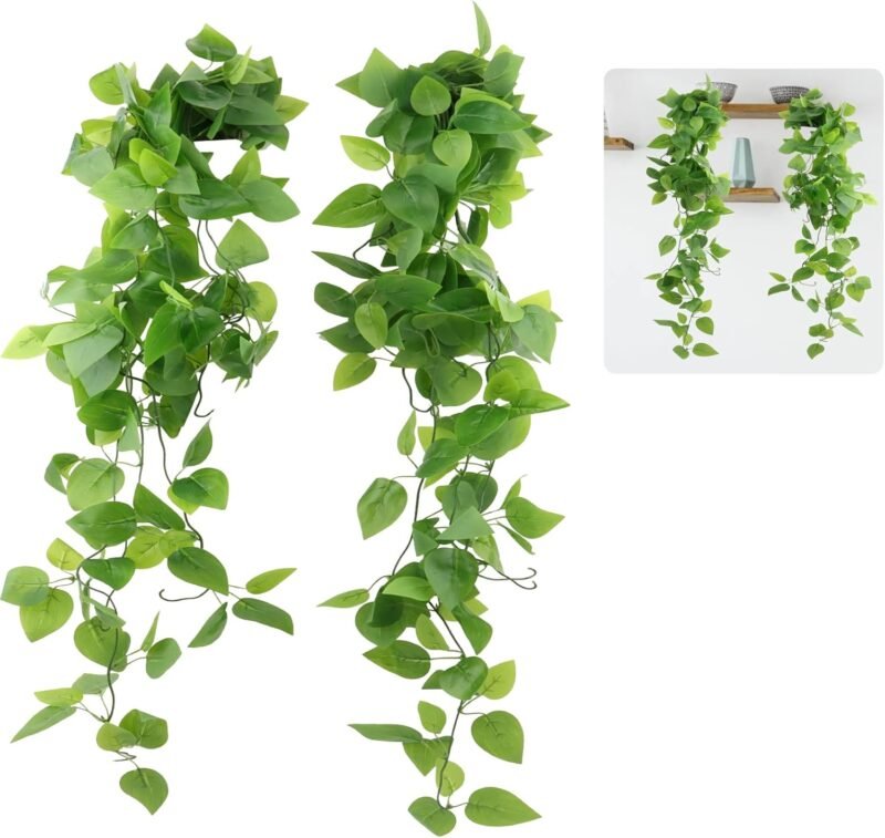 JOPHEK Plantas Artificiales Colgantes, 2 Piezas Plantas Colgantes Artificiales, Plantas Colgantes Hiedra Verde Artificial, para Boda Jardín Balcón Dormitorio Interior Decoración de La Pared (108cm)