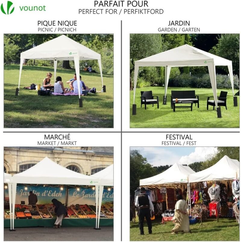 VOUNOT Gazebo Plegable Cenador 3x3 m con Bolsas de Arena, Pabellon de Jardin Pop Up, Blanco - Imagen 2