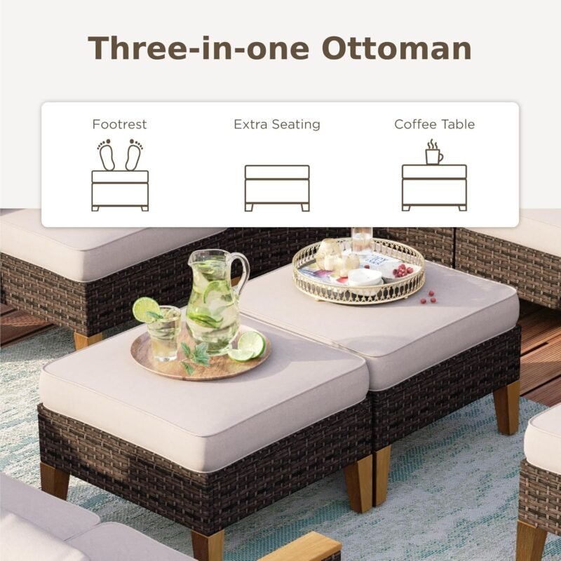 PHI VILLA 12 Pieces Patio Conversation Set Half Moon Wicker Outdoor Furniture Sofa Set Curved Circle Rattan Sofa for Garden - Imagen 6