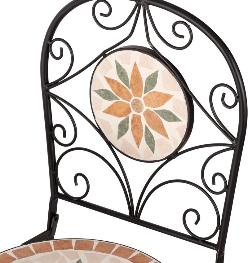 Alpine Corporation Indoor/Outdoor 3-Piece Mosaic Bistro Set Folding Table and Chairs Patio Seating, Tan - Imagen 12