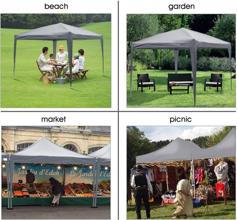 ISE Carpa de Jardín de 3 x 3 m Plegable, Cenador Robusto Impermeable, Garden Tent Resistente al Agua con 4 Paredes Laterales para Reception, Fiesta, Camping, Festival, Cerveza, Gris - Imagen 3