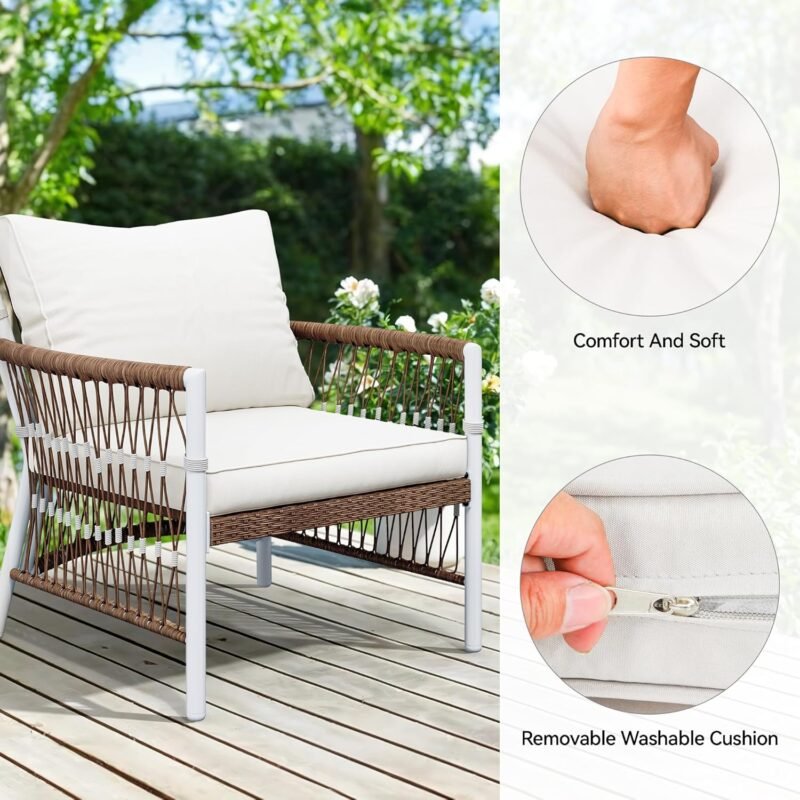 YITAHOME 3-Piece Outdoor Patio Furniture Wicker Bistro Set, All-Weather Rattan Conversation Chairs for Backyard, Balcony and Deck with Soft Cushions, Beige - Imagen 4