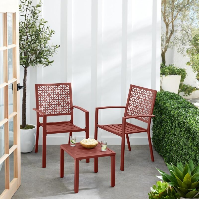 Best Choice Products 3-Piece Outdoor Bistro Set, Stackable Modern Steel Furniture for Porch, Garden w/ 2 Chairs, Table, Geometric Decor - Terra Cotta - Imagen 2