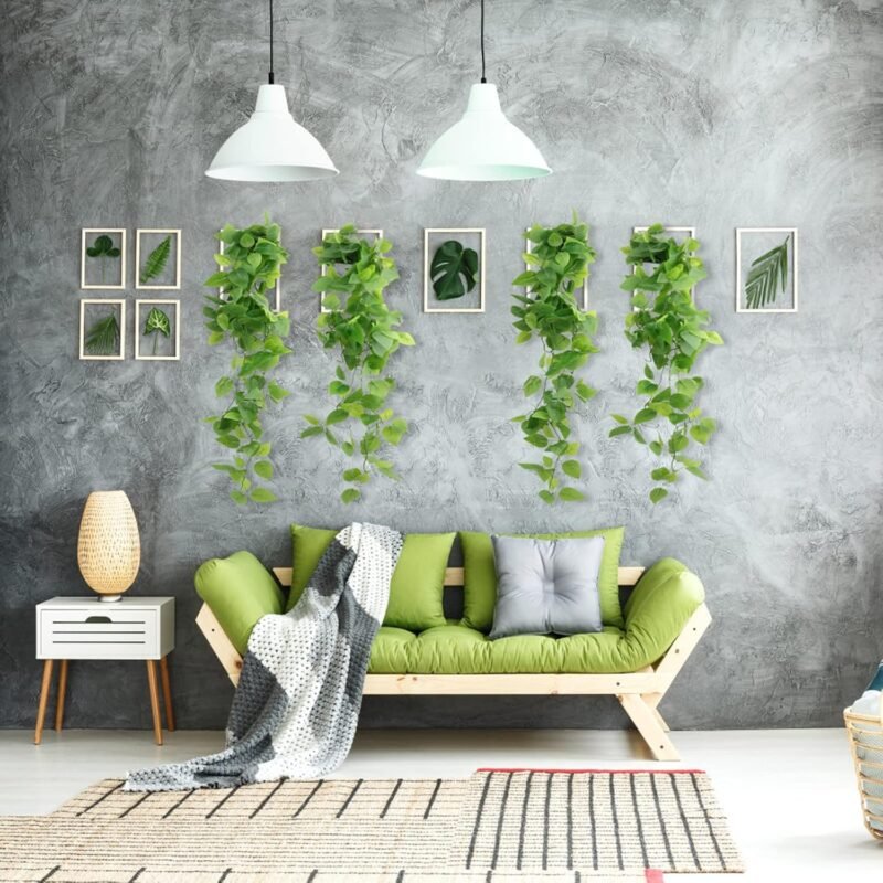 JOPHEK Plantas Artificiales Colgantes, 2 Piezas Plantas Colgantes Artificiales, Plantas Colgantes Hiedra Verde Artificial, para Boda Jardín Balcón Dormitorio Interior Decoración de La Pared (108cm) - Imagen 7
