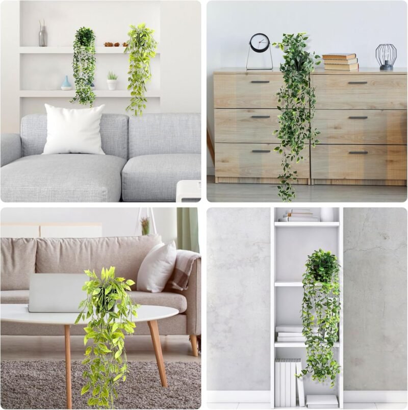 VFANDV Plantas Artificiales Colgantes 3 Piezas, Plantas Colgantes Hiedra Verde Artificial con Macetas Interior Plantas Artificiales Decorativas para Sala de Estar Balcón Jardín (Verde + Amarillo) - Imagen 6