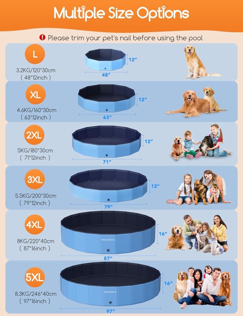 Meowant Piscina Plegable para Perros, PP Material Resistente y Duradero, Diseño Antideslizante para Mayor Seguridad, Piscinas Plegables para Perros de Todos los Tamaños 2XL(180×30cm) - Imagen 4
