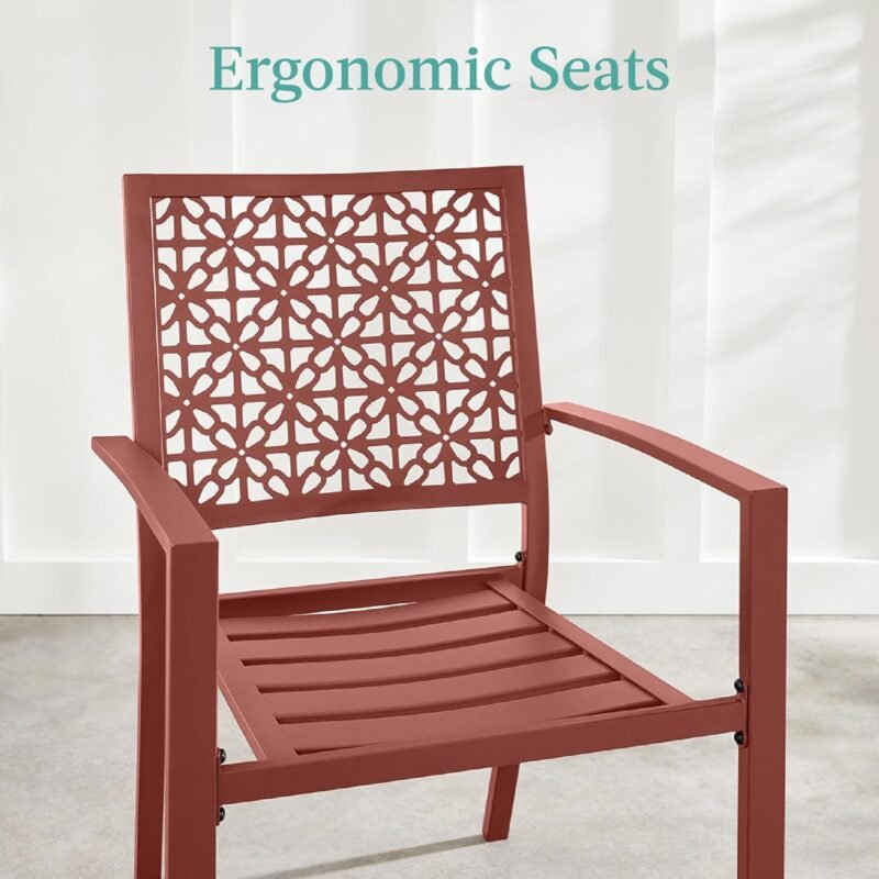 Best Choice Products 3-Piece Outdoor Bistro Set, Stackable Modern Steel Furniture for Porch, Garden w/ 2 Chairs, Table, Geometric Decor - Terra Cotta - Imagen 5