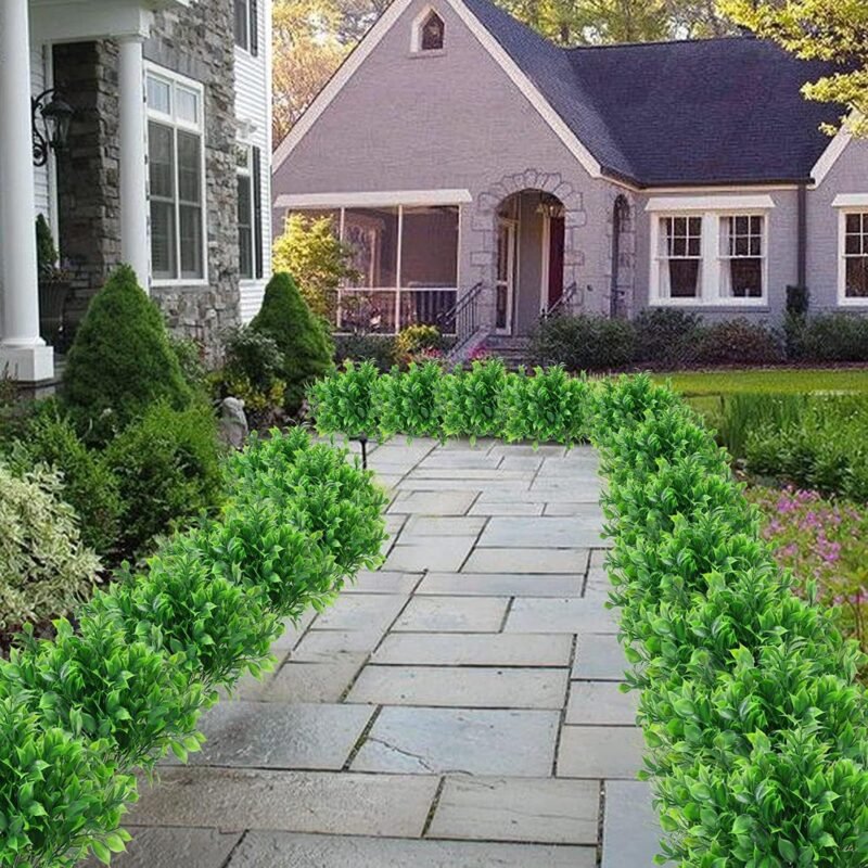 GGISUI 10pcs Plantas Artificiales Resistentes a la Intemperie, Resistentes a los Rayos UV Plantas Verdes Arbustos Plantas Decorativas para Balcón Caja Jardín al Aire Libre Maceta Decoración - Imagen 6