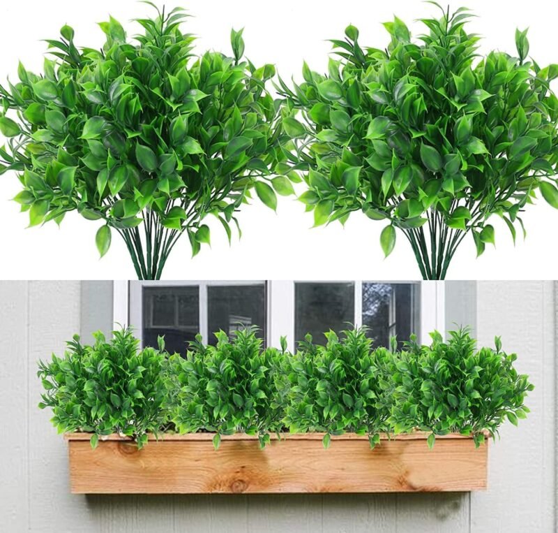 GGISUI 10pcs Plantas Artificiales Resistentes a la Intemperie, Resistentes a los Rayos UV Plantas Verdes Arbustos Plantas Decorativas para Balcón Caja Jardín al Aire Libre Maceta Decoración