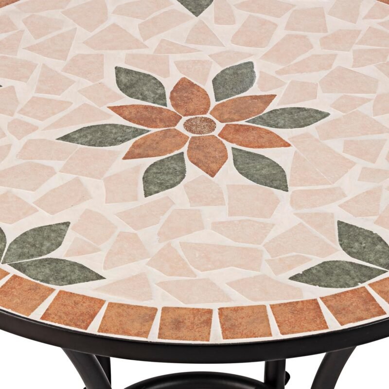 Alpine Corporation Indoor/Outdoor 3-Piece Mosaic Bistro Set Folding Table and Chairs Patio Seating, Tan - Imagen 11
