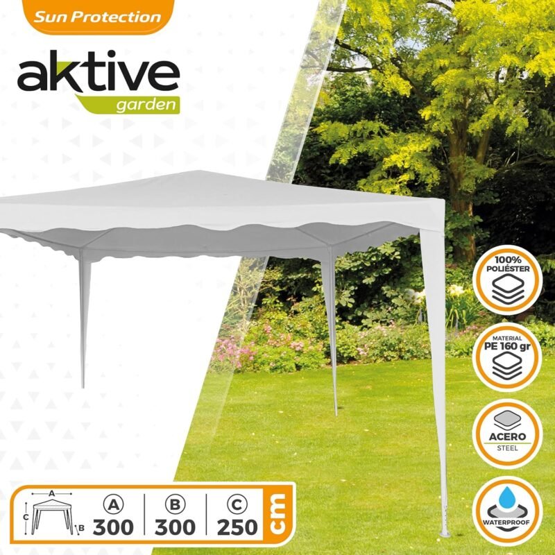AKTIVE 62186 - Carpa Desmontable 300x300x250 Blanco, Toldos Exterior terraza, terraza, Playa o Camping, Pérgolas de jardín, Cenador fácil de Montar - Imagen 2