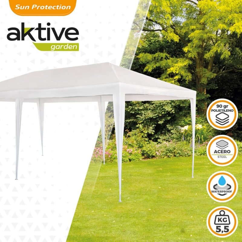 AKTIVE Garden 53992 - Cenador de Plástico Blanco 300 x 600 x 255 cm con Tubos de Acero - Imagen 2
