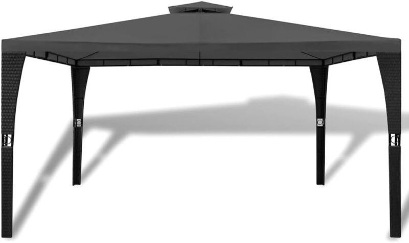 Cenador de polirratán con Techo Gris Oscuro 3 x 4 m Cenador de jardín Plegable - Imagen 3