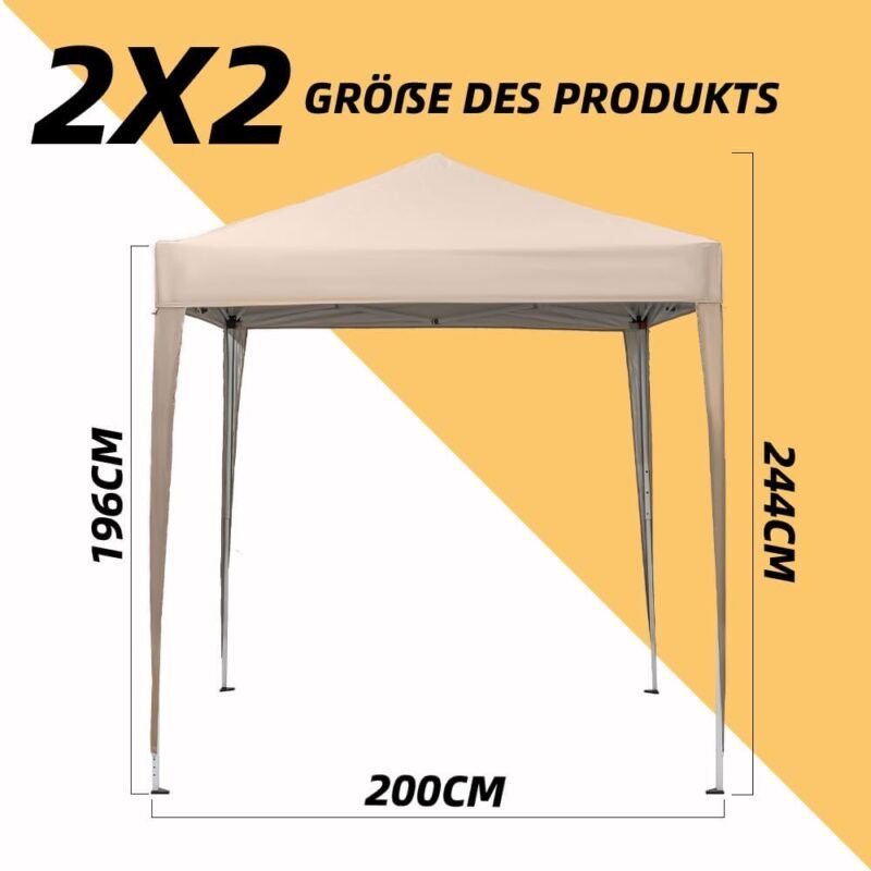 Mingone Carpa Plegable de 2x2 m para Acampar Pabellón de Jardín Protección UV Cenador Regulable en Altura para Exteriores, Fabricado en Tela Oxford, Beige con Bolsa - Imagen 6