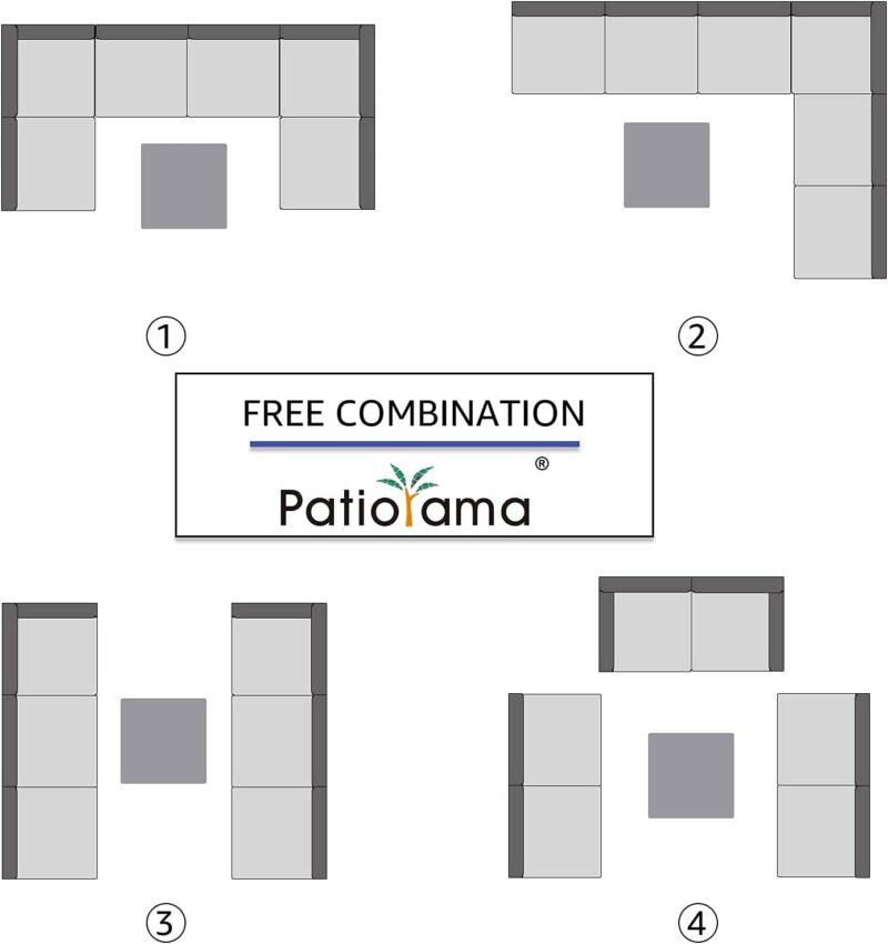 Patiorama 7 Pieces Outdoor Patio Furniture Set, All Weather Grey PE Wicker Rattan Sectional Conversation Set, Porch Garden W/Built-in Glass Table, Seat Clips, Light Grey Cushions - Imagen 6