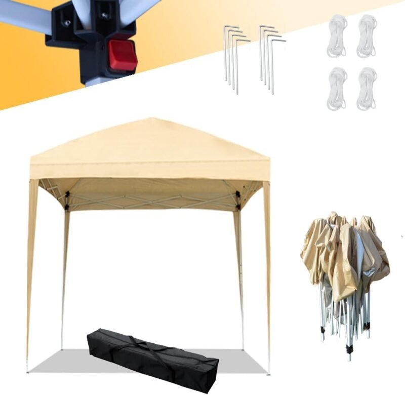 Mingone Carpa plegable resistente al agua de 2 x 2 m, para fiestas, plegable, para jardín, tienda de campaña para jardín, tienda de campaña para cerveza, estable, protección UV 50+(beige, sin 4
